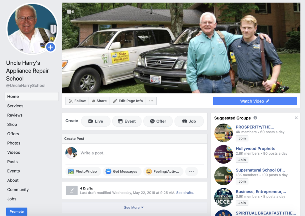 Uncle Harry's Appliance Repair School Facebook Business Page